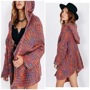 UNIF Raya Hooded Cardigan Sweater Rainbow Chunky Knit Oversized Hoodie RETIRED